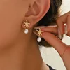 Boucles d'oreilles délicates en forme d'étoile de mer avec perles d'imitation couleur or pour femme, style Mermaidcore, pendantes, bijoux de vacances d'été