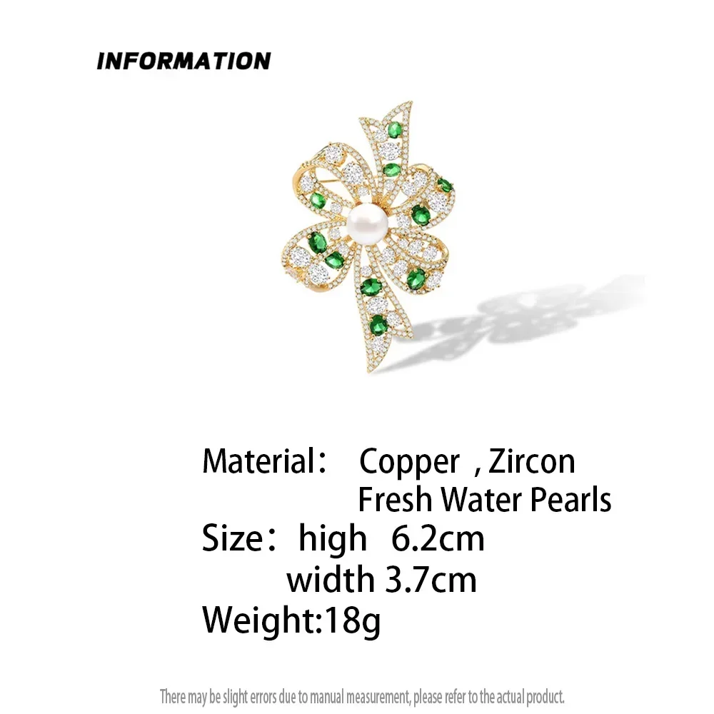 Hollow Inlaid Zircon Bow Brooch Elegant Freshwater Pearl Bowknot Corsage High-quality Women's Brooches for Clothes Decor