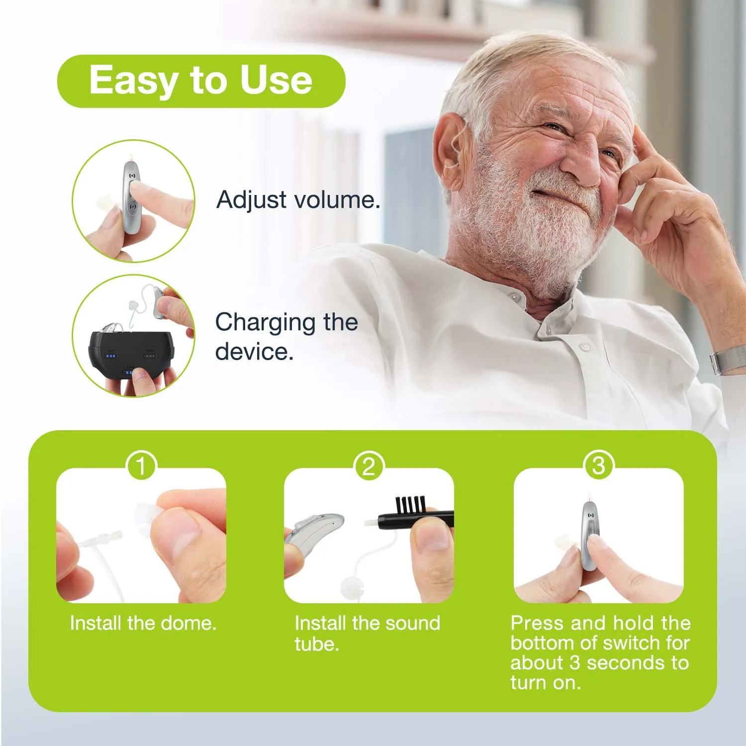 Rechargeable Hearing Aids for Seniors Adults,Digital Hearing Aid BTE Hearing Aids, Hearing Amplifiers with Noise Cancelling 4