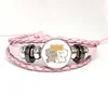 Net Red Cute Couple Mitao Cat Pink Leather Bracelet Glass Cabochon Button Multilayer Bangles Wristband Gift 4