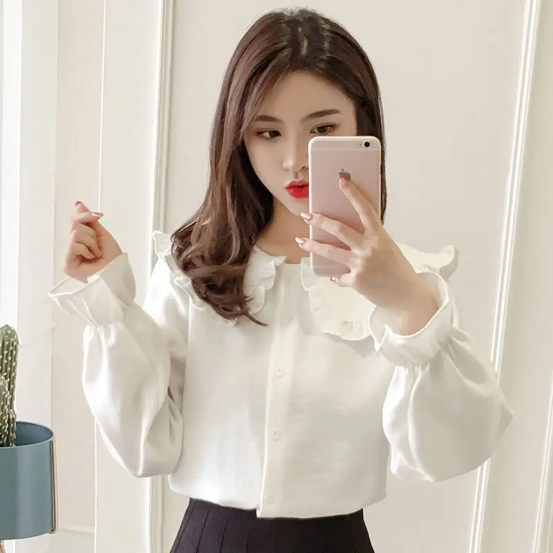 Shirt Women's Design Sense Niche Spring and Autumn 2021 New Shirt Korean Fashion Temperament Western Style Col Claudine Top