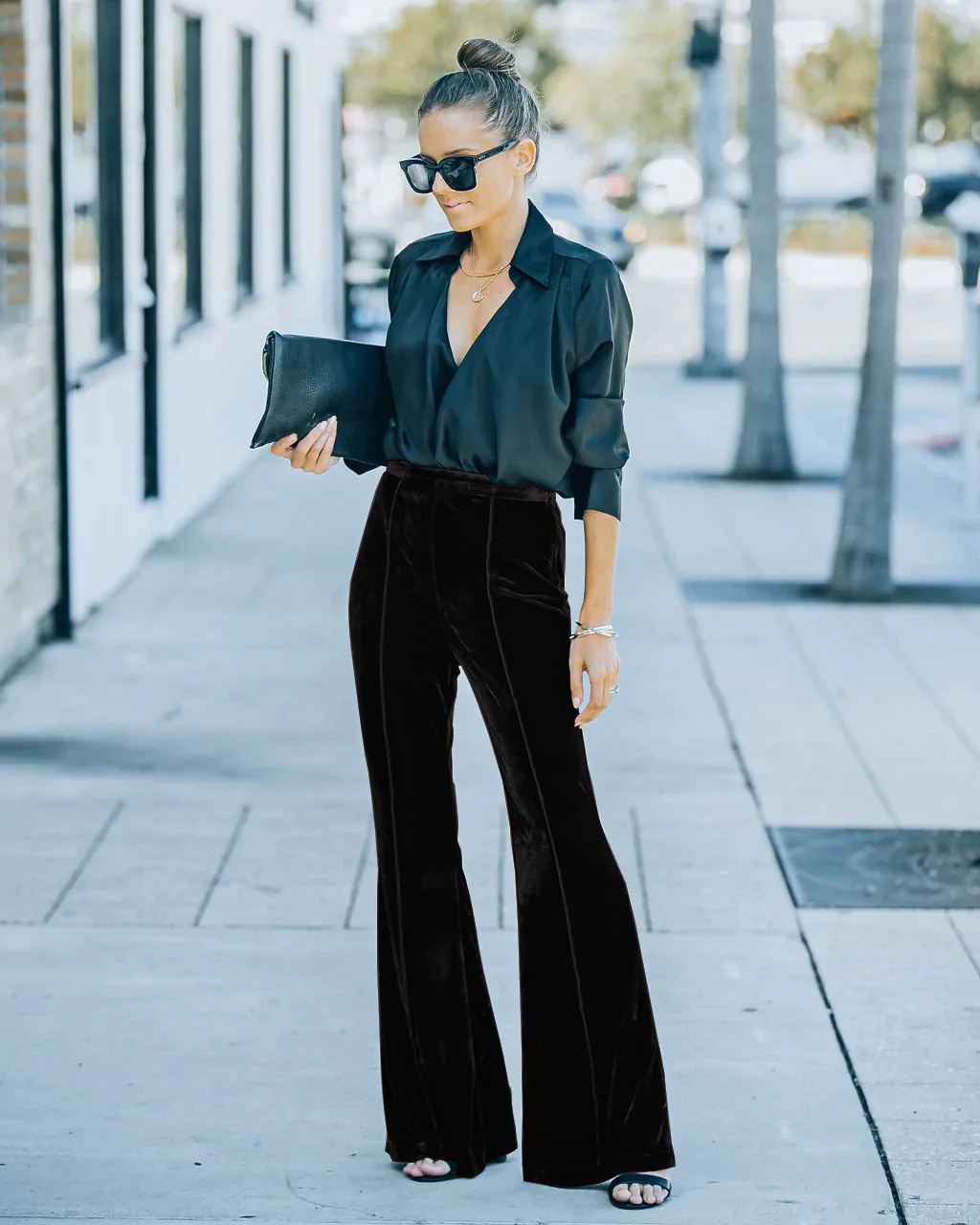 Lady Velvet Flared Pants Casual Fashion Trousers Bell-bottoms Lace Splice  Retro