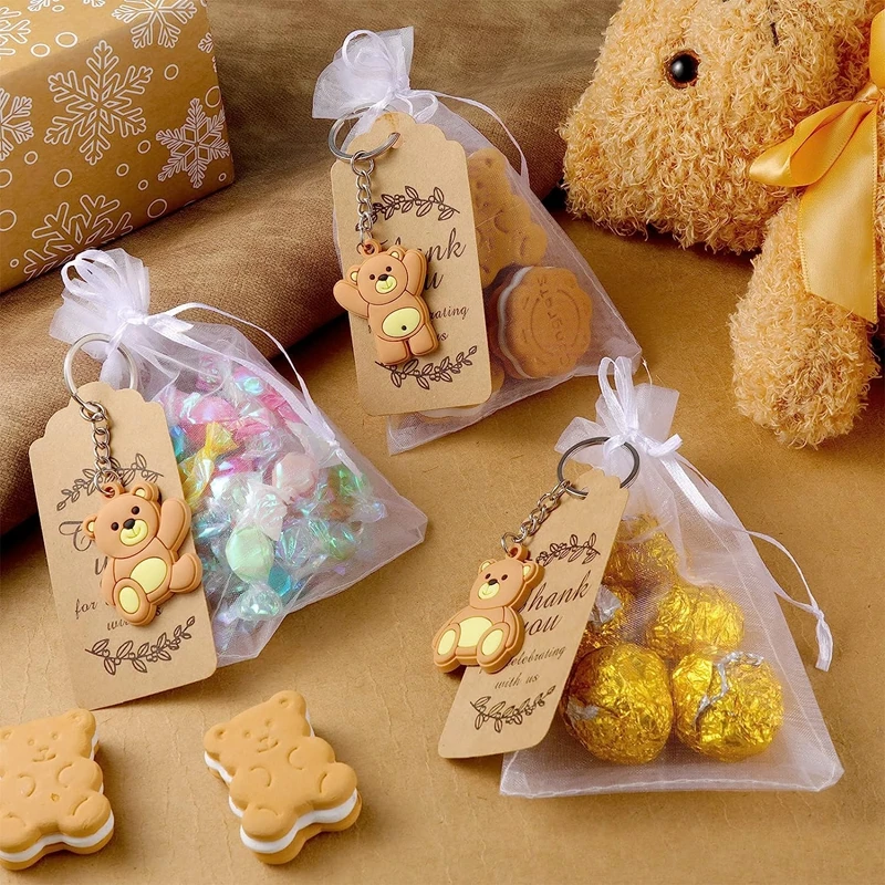 Zerodis Portachiavi Impronta Favori Baby Shower, Etichetta Scrivibile Apribottiglie Antiruggine Multipurpose, Sacchetti Organza 24 Set, per Festa Neonato Matrimonio Eventi Speciali