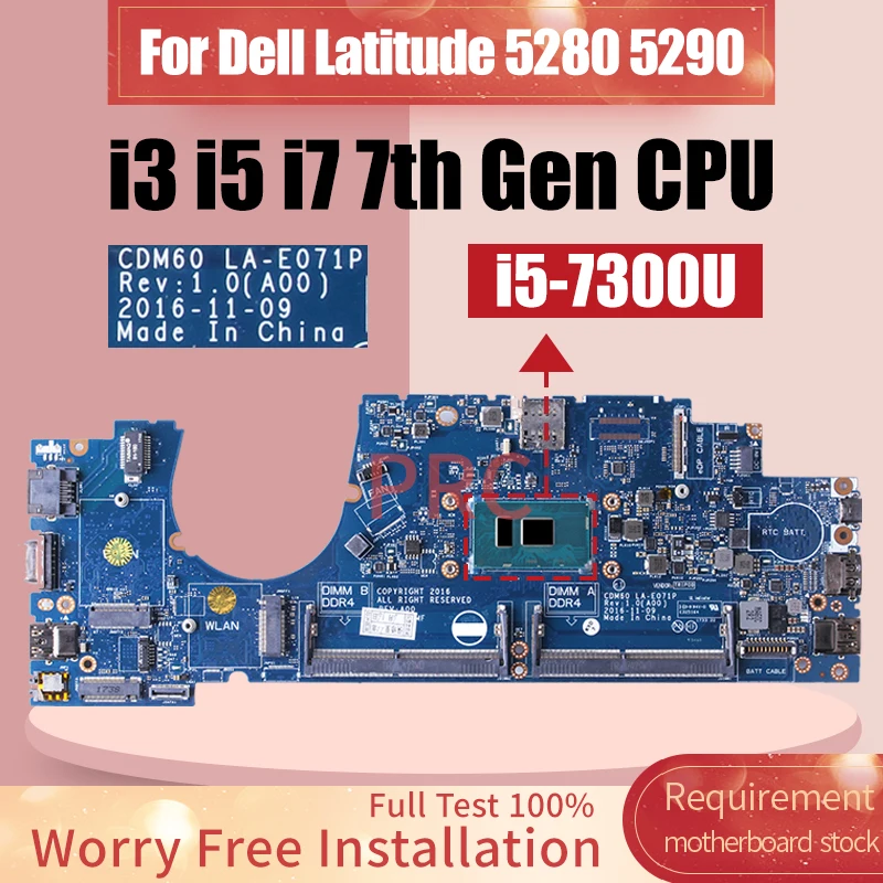 For Dell Latitude 5280 5290 Laptop Motherboard LA-E071P