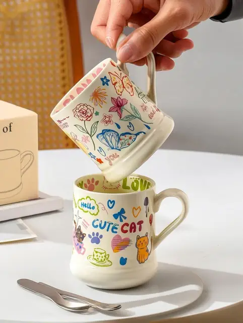 Childhood Graffiti Butterfly Cream Ceramic Mug 5