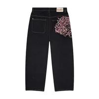 Y2K Harajuku jeans Goth vintage plum blossom embroidery pattern wide leg pants men women denim fabric American style street wear