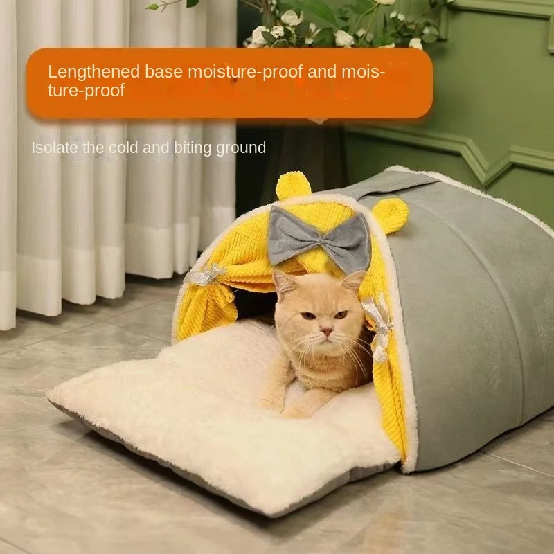 SemiEnclosedCuteCatKennelBedWinterWindproofNestforDogsCats