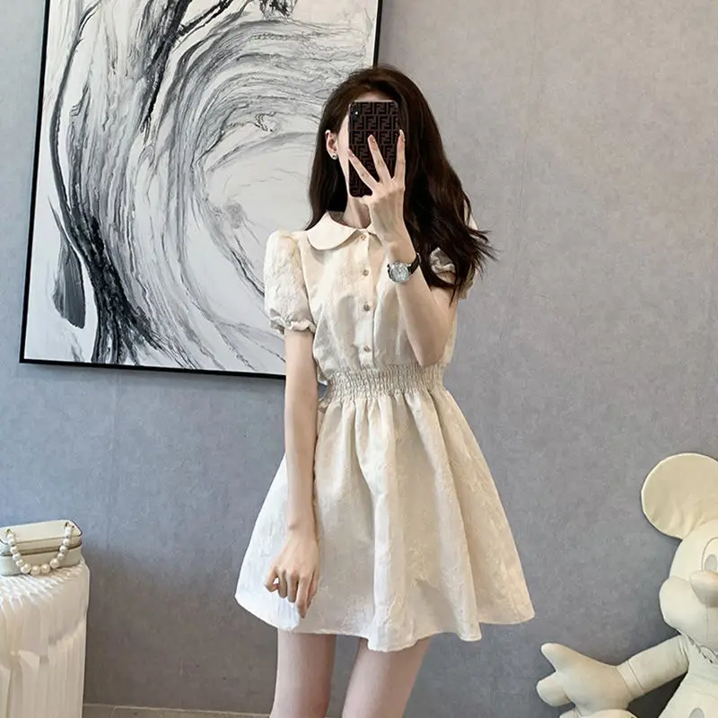 

French Little Fragrance Cute Fairy Blouse Dress Summer New Sweet Girl Dress Womens Korean Solid A-line Short Skirt Women Dresses