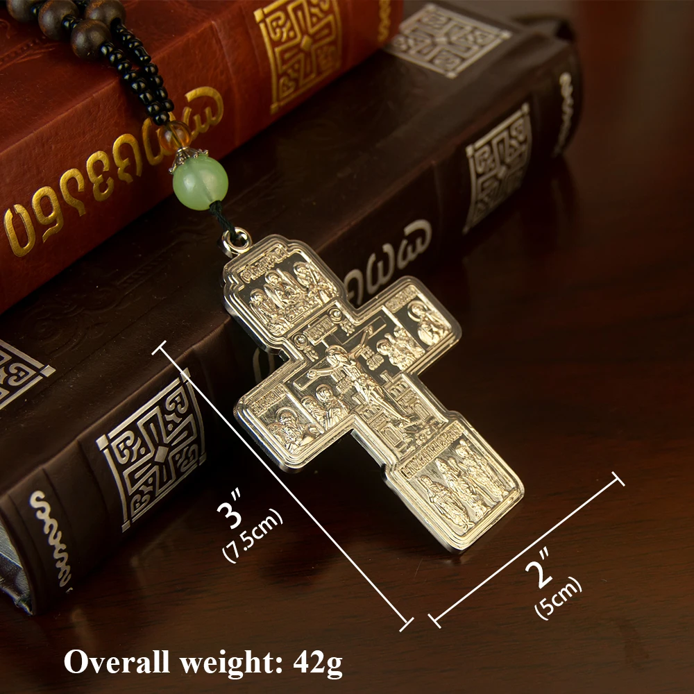 HTISOK Orthodox Necklace With Wooden bead chain Crucifix Gold Wooden Rosary Beaded Chain Religious Jesus Prayer Jewelry