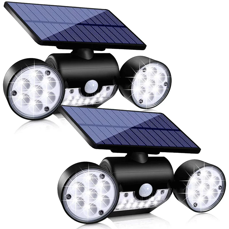 Solar Lights Outdoor Waterproof 3 Heads Motion Sensor Security Solar Lights 30 LED 360°Adjustable Head Spotlights for Garage