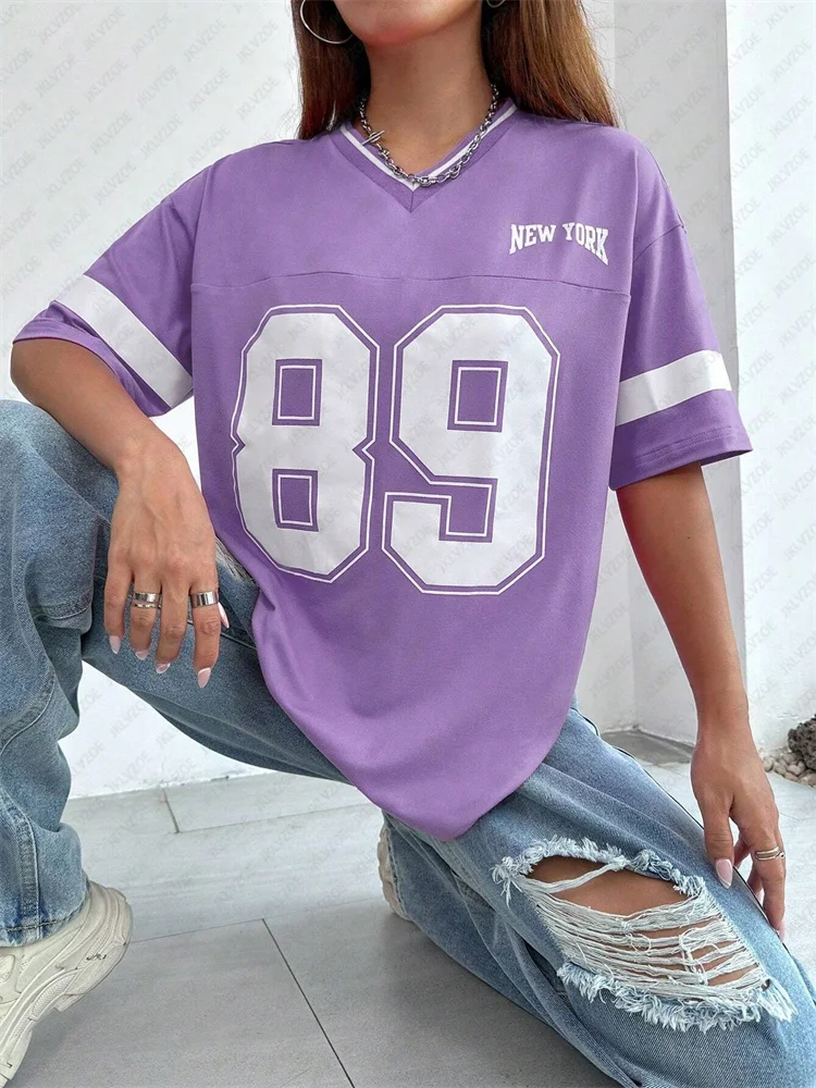 New York Number 89 TShirt For Men Women Striped V-Neck Tee