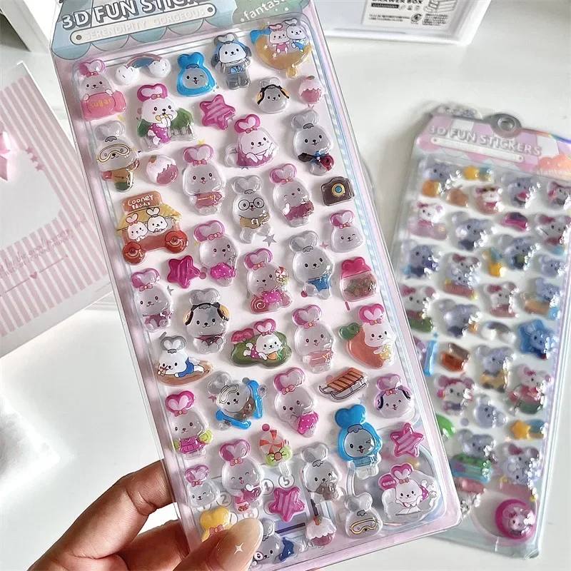 1pc Kawaii 3D Relief Crystal Stickers Cartoon Animal Phone Case Decoration Scrapbooking Material Panda Rabbit DIY Stickers