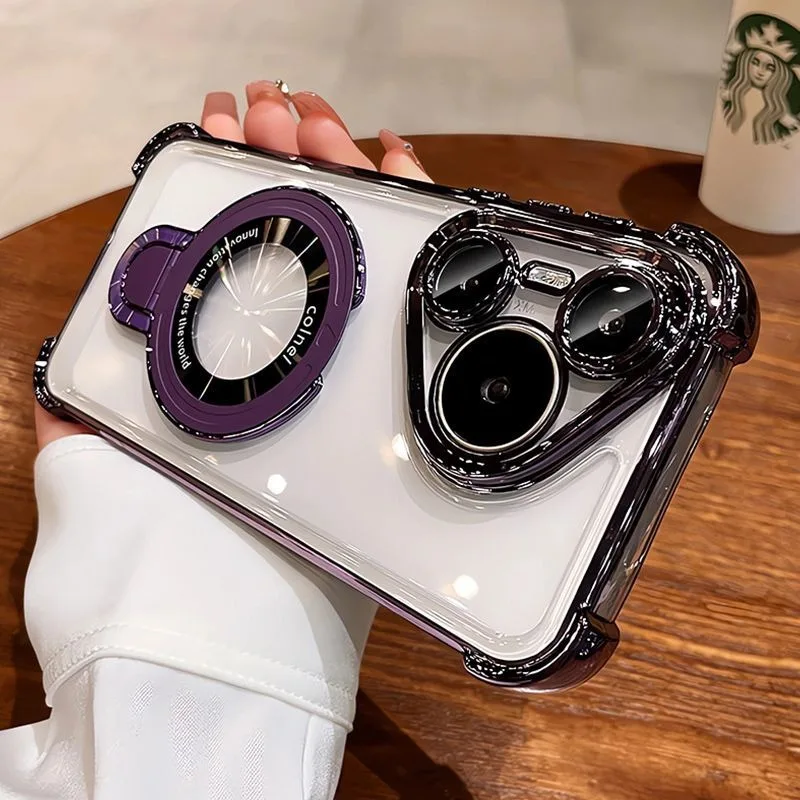 Luxury Transparent Electroplating Magnetic Airbag Bracket Case