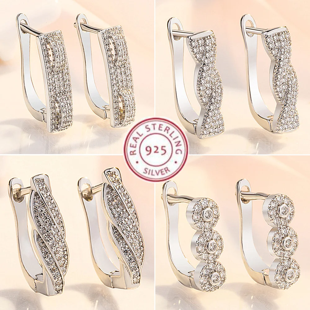 Модни сребърни обеци от 925 проба Високо качество за жени Обеци Сватбени изящни бижута Аксесоари Парти Празничен подарък