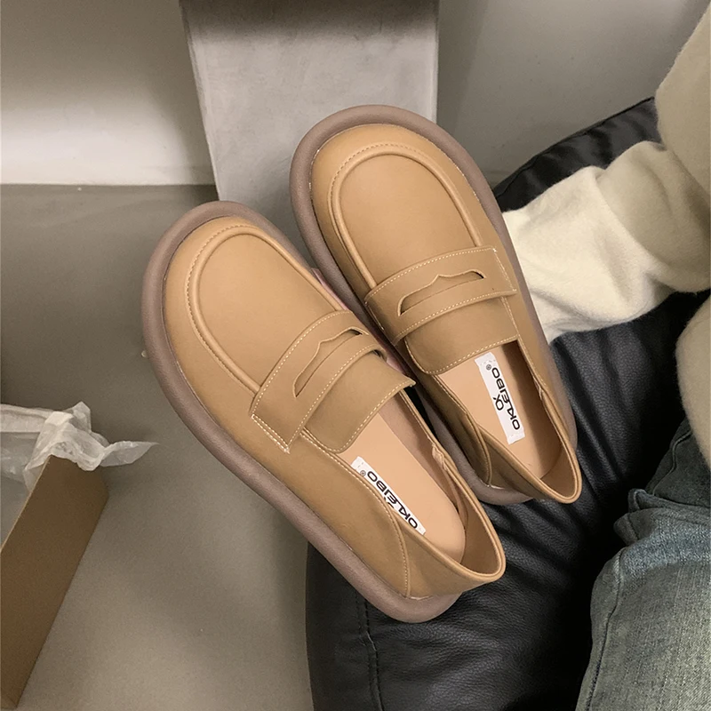 Sneakers Women Shoes Leather Loafers Shoes For Women Comfortable Slip On Shoes Hand Sewing Thread Mom Shoes Zapatillas De Mujer