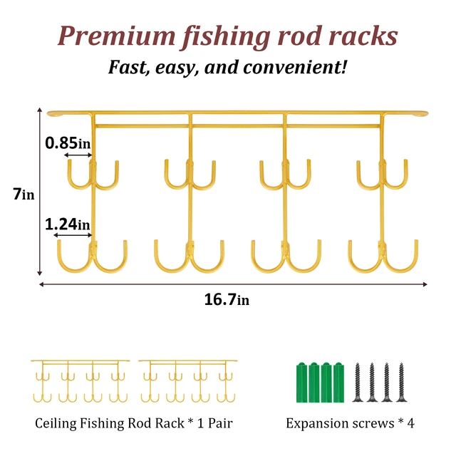 2pcs Fishing Rod Holder Stand Kit 16 Holes Horizontal Fishing Rold Rack  Fishing Rod Display Rack