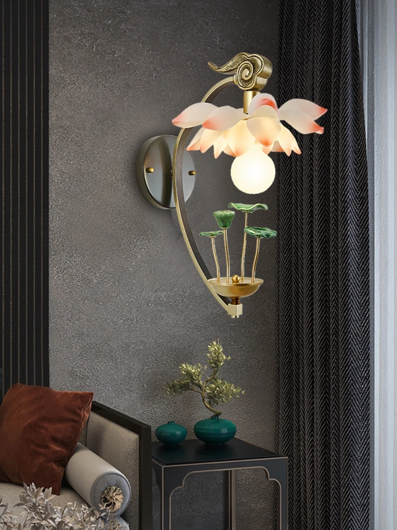 

Chinese Lotus Light Children's Room Wall Lamp Kitchen Dining Room Bedroom Study Balcony Aisle Lampe Decoration