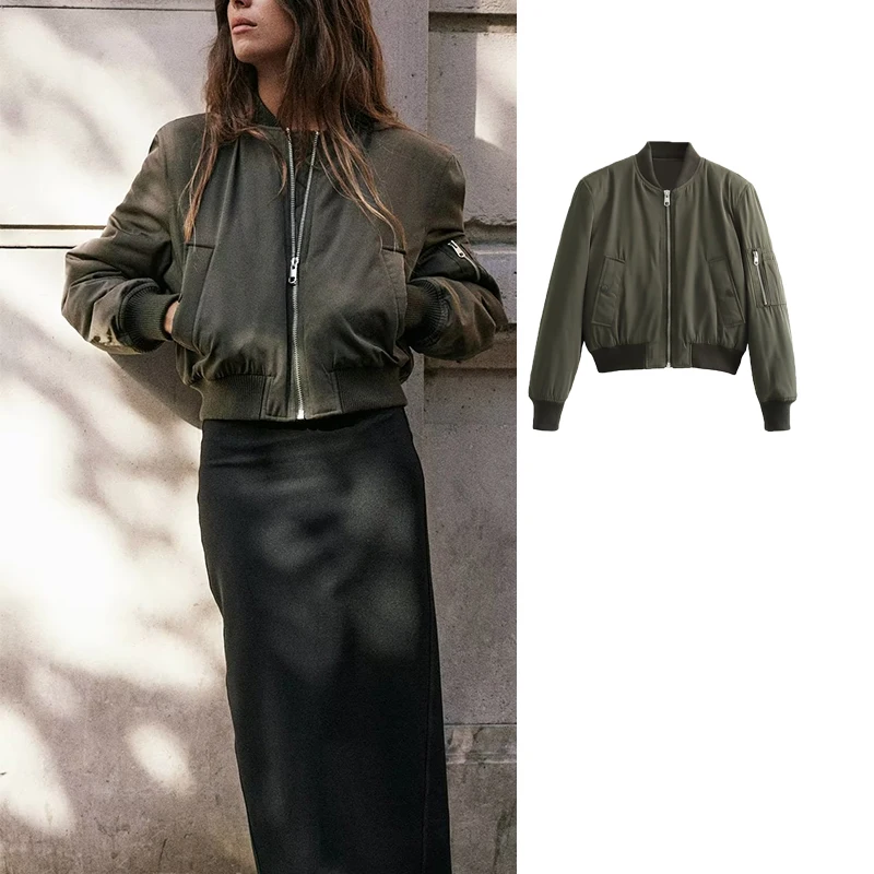

TRAF 2023 Women's Jacket Fashion Bomber Jackets For Women Coat Autumn With Pockets Long Sleeve New in Outerwears