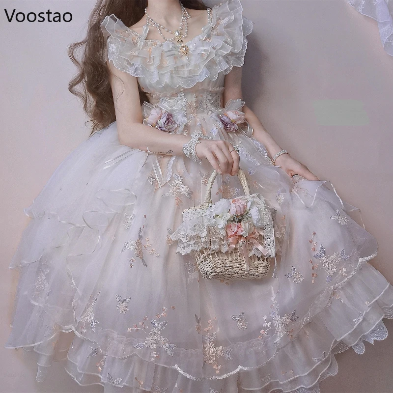 Victorian Retro Lolita Jsk Dress Japanese Women Sweet Lace Floral Embroidery Princess Wedding Party Dress lolita suspender dress lolita dress lolita cosplay costumes