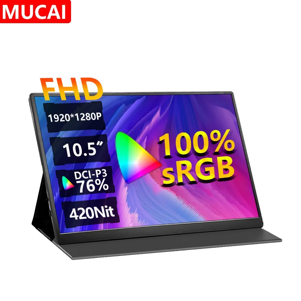 MUCAI-Monitor portátil 10,5 P de 1280 pulgadas, pantalla de juego 16:10 IPS 60Hz, 100% SRGB, 420Cd/m ², PS4 Xbox para ordenador portátil Mac/5