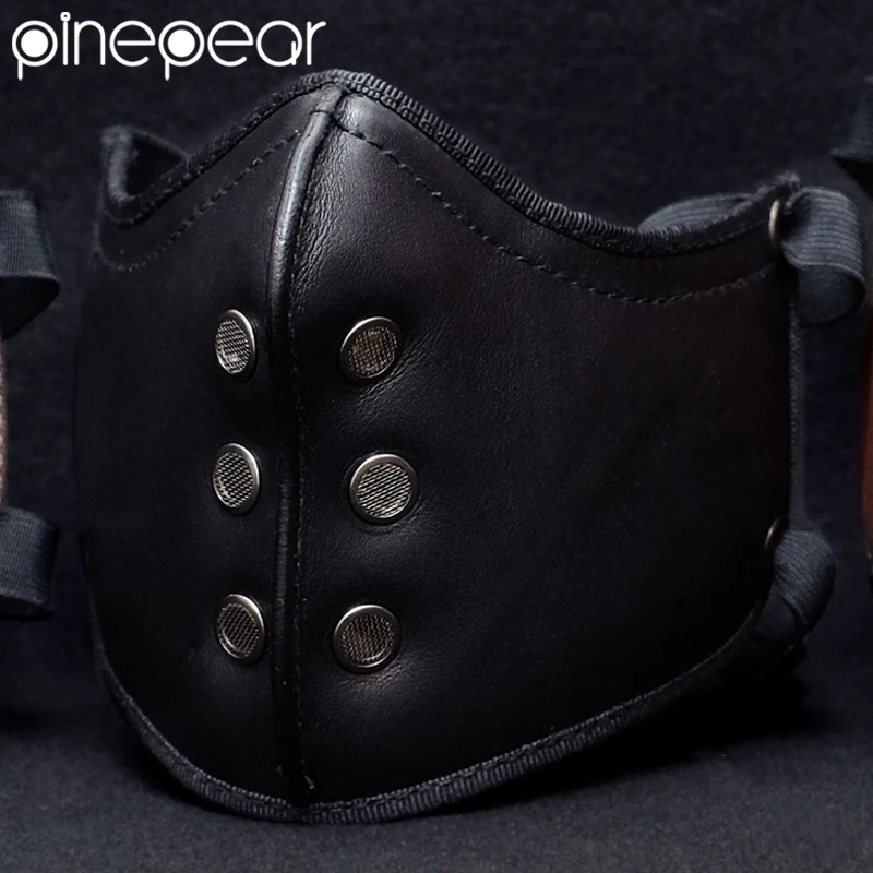 PinePear Leather Retro Punk Face Mask for Harley Motorcycle 3/4 Helmet and 1/2 Helmet Windproof Mask face mask