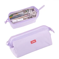 Minimalist Large Capacity Pencil Case with Pen Holder Label for Student Stationery Storage (PURPLE)