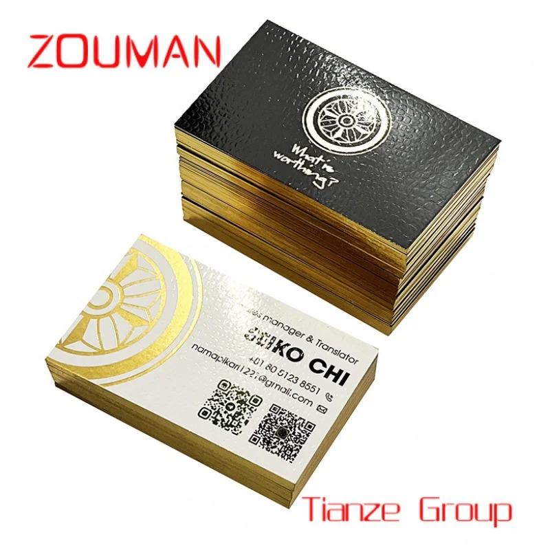 

Custom , Elegant Gold Edge Foil Business Cards Embossed Finishing White Paper Custom Gift Business Printing Cards with logo