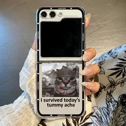 Funny Cartoon Cat Wake Up Act Silly Meme Phone Case - Cute Hard PC Folding Cover - Samsung ZFlip 8 (Style 1)