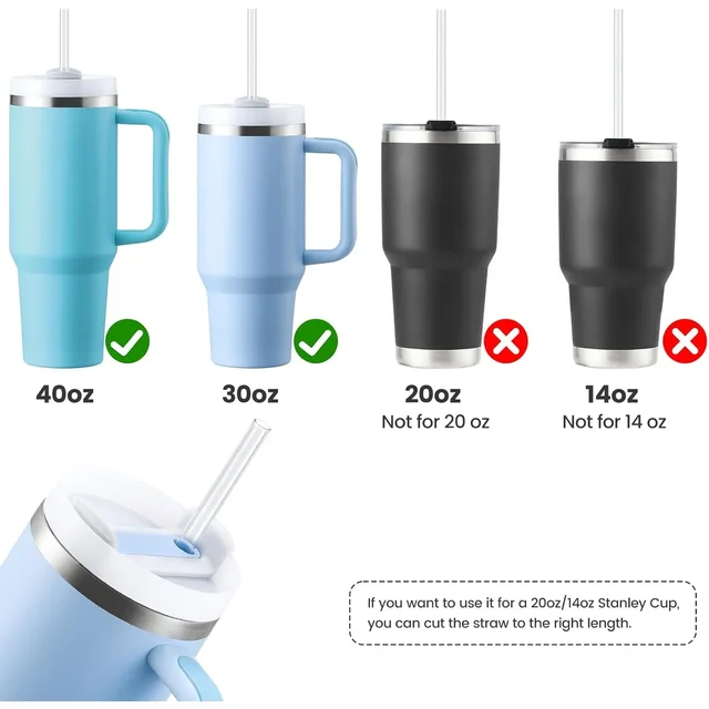 Replacement Straws for Stanley 40 oz Cup Tumbler, 12 Pack Clear Reusable Plastic Straws, 2 Straw Brushes,for Stanley Cup 3