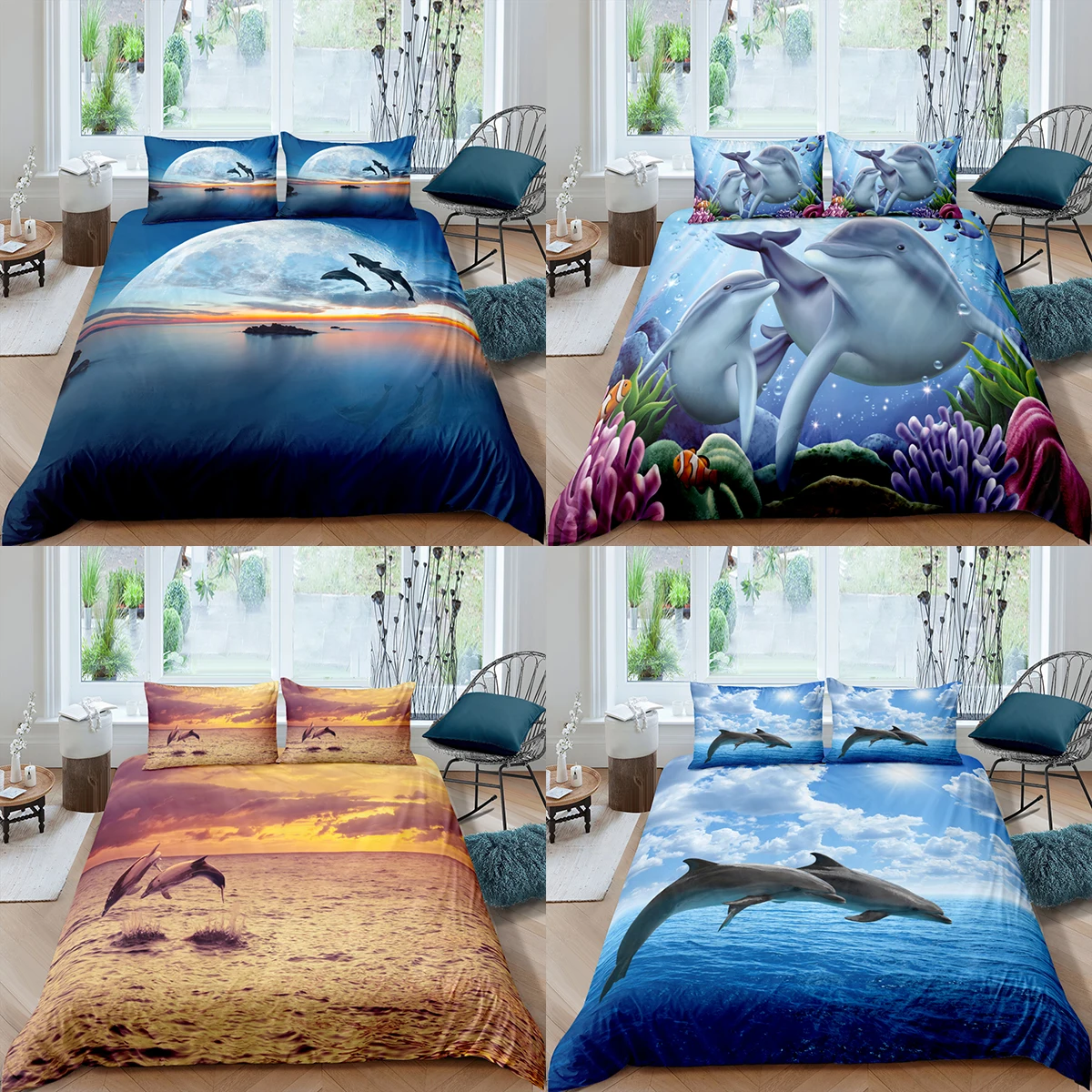 

Домашний текстиль, роскошный комплект постельного белья с 3d-дельфином, пододеяльник, наволочка, морские жизнь, Комплект постельного белья размера AU/EU/UK/US Queen и King