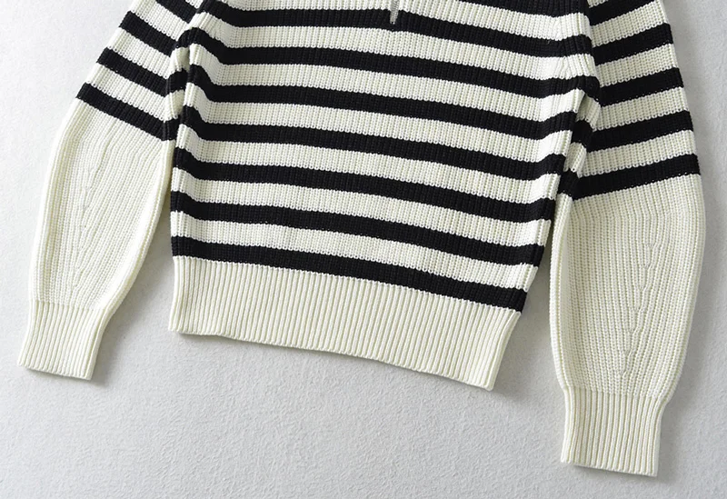 Women Striped Chunky Quarter Zip Collared Knit Sweater Jumper