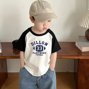 Moda Bambini Estate T-shirt Bambino Vestiti di cotone Bambini Patchwork Top T-shirt per ragazzi e ragazze Lettera stampata Costume 1