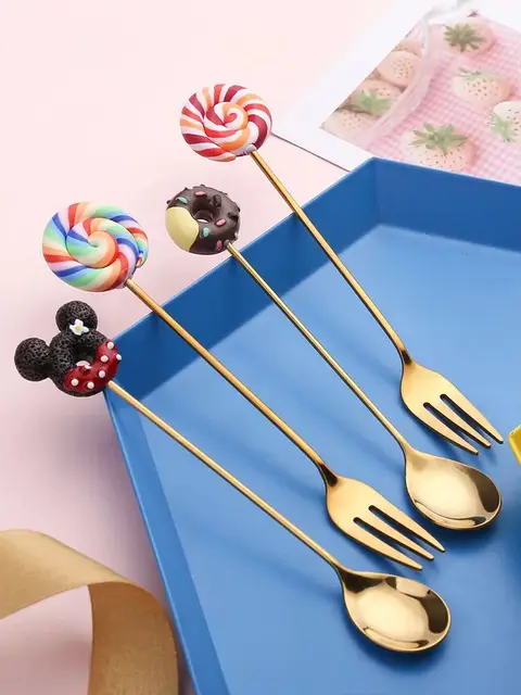 Disney Anime Mickey Mouse tenedor cuchara Kawaii piruleta Donut