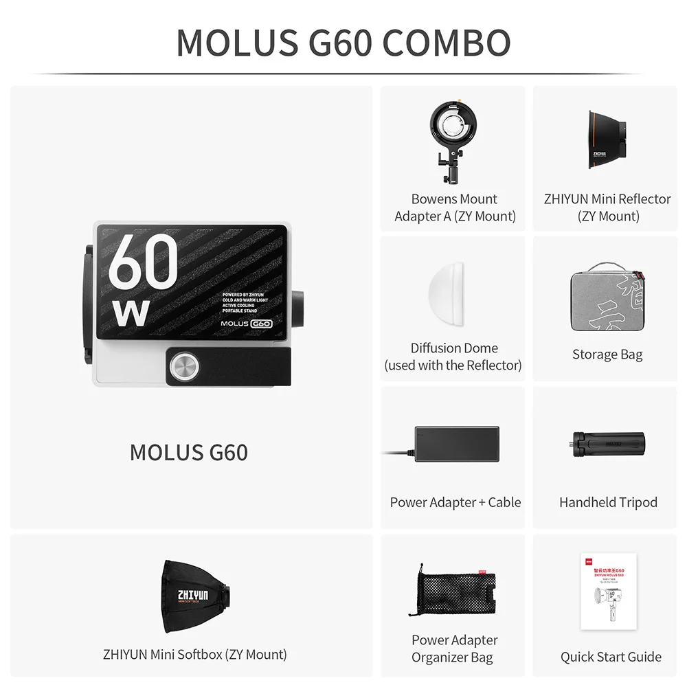 MOLUS G60 COB LED Video Light 60W Pocket Photography Lighting for Studio Video Y