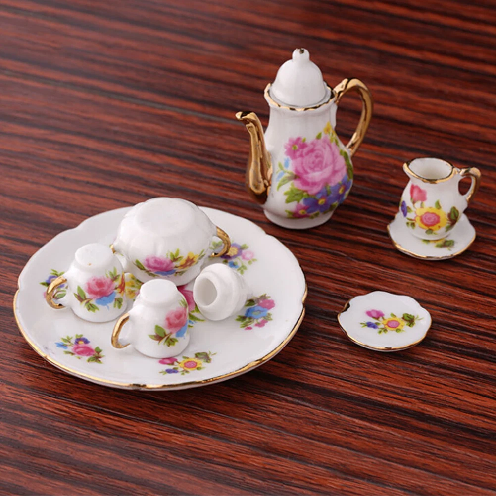 Dollhouse Miniature Tea Set Strawberry 12pc Teapot Cups 1:12 inch scale A46 
