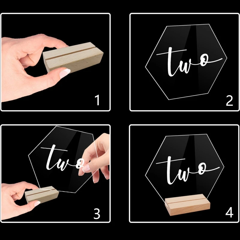 20 PCS Hexagon Acrylic Wedding Table Number Sign with Wood Holder Set Supplies for Home Festival Party Dining Table Decoration