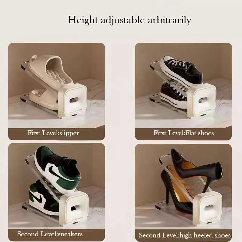 4PCS Adjustable Shoe Slots Storage Organizer Rack 2 Levels Double Layer Shoe Holder Shoe Stackers for Closet Space Saver Hanger