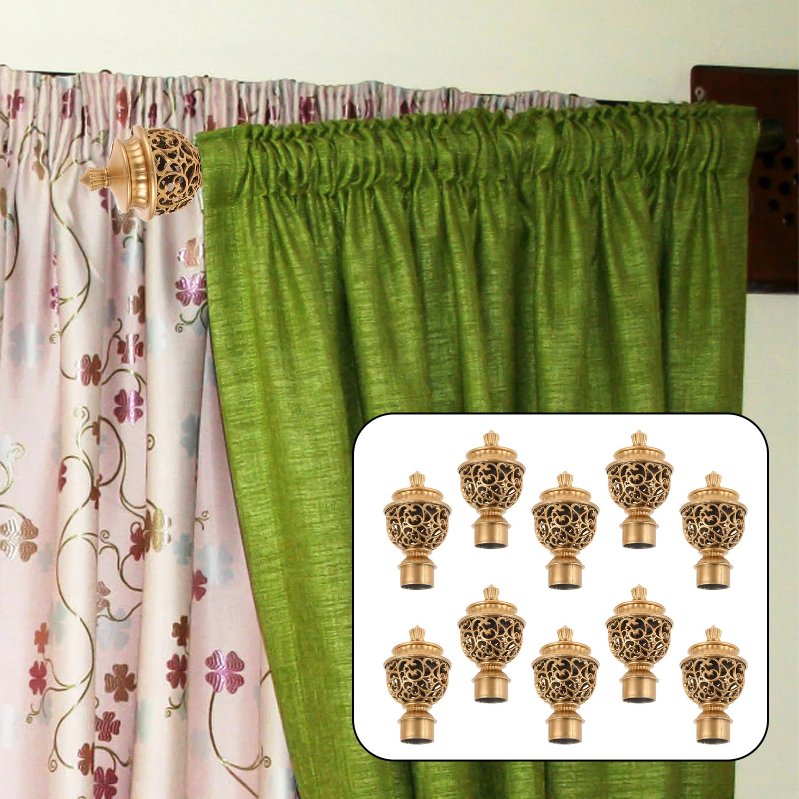 10 Pcs Black Curtain Rod Finials Decorative Ends Head Plug Fitting Drapery Hardware Window Dressing Accessories Home Improvement