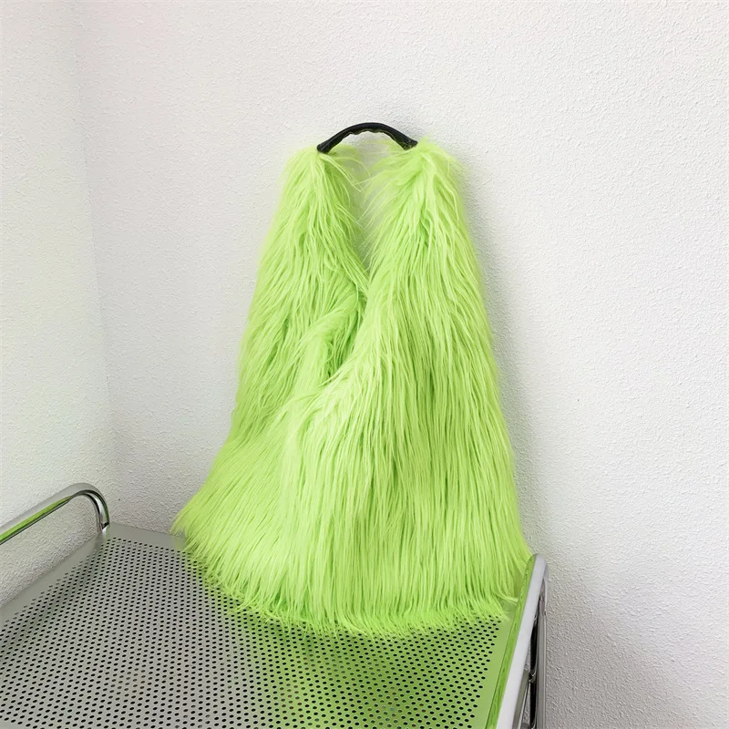 00s Cool Y2k Street Girls Hot Fluffy Furry Shoulder Bag Women Luxury Brand Fashion Faux Fur Hobos Big Tote Bag Harajuku Handbags