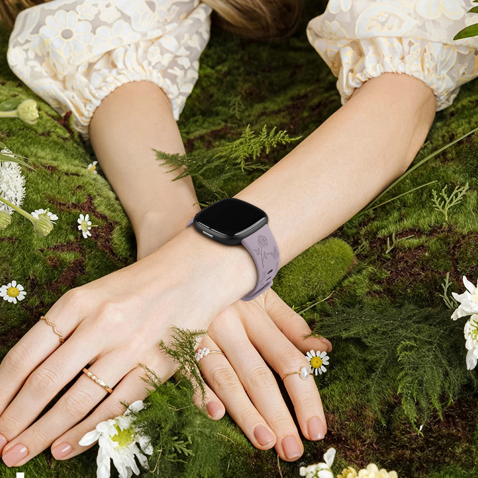 Floral Engraved Soft Silicone Watch Band Accessory