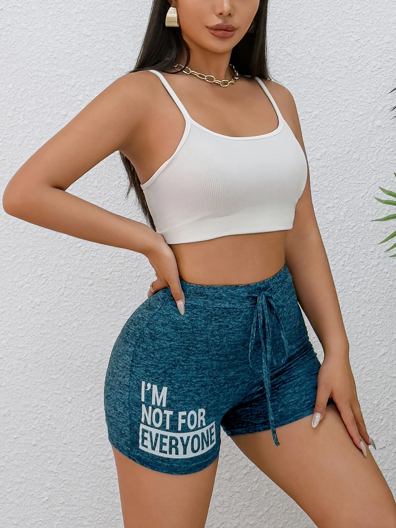 Womens Spring Summer High Waist Shorts Casual Sporty Blue Printed Drawstring Waist Slim Fit Lounge Daily Pants 6