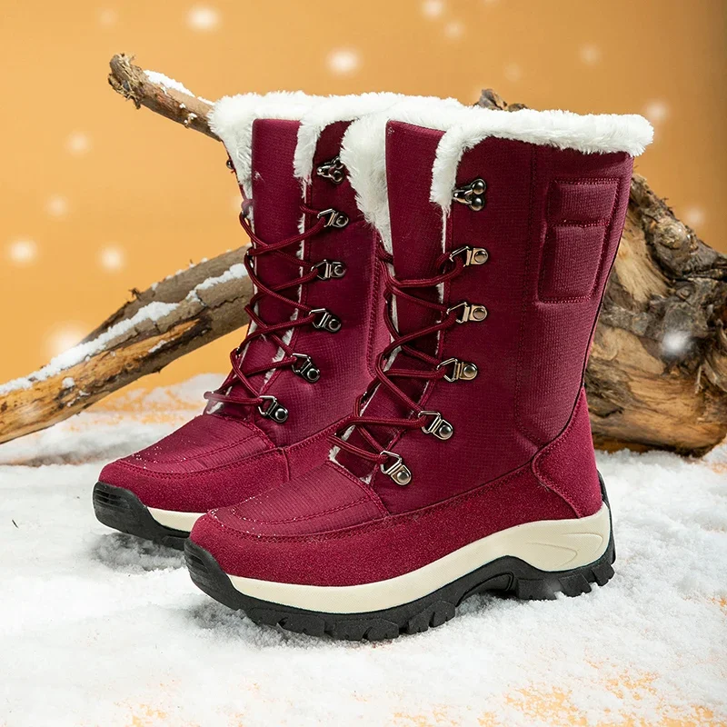 

Женские зимние сапоги, водонепроницаемые зимние сапоги до середины икры, женская обувь на платформе с толстым мехом Botas Mujer