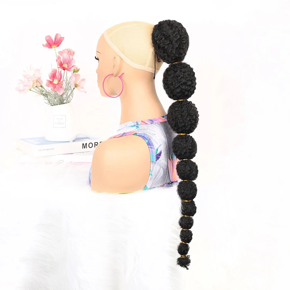 Synthetic Ponytail Hair Extension Black Women Lantern Bubble Drawstring False Pigtail Afro Puff Kinky Horse Tail Hairpiece