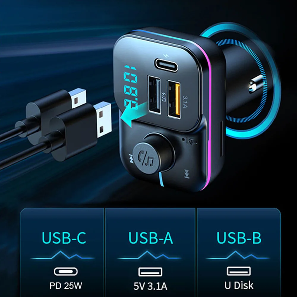 Bluetooth 5.0 FM Transmitter Car Adapter with Type-C PD QC3.0 USB Port Support MP3 Player Handsfree Calling fm transmitter,car mp3 player
