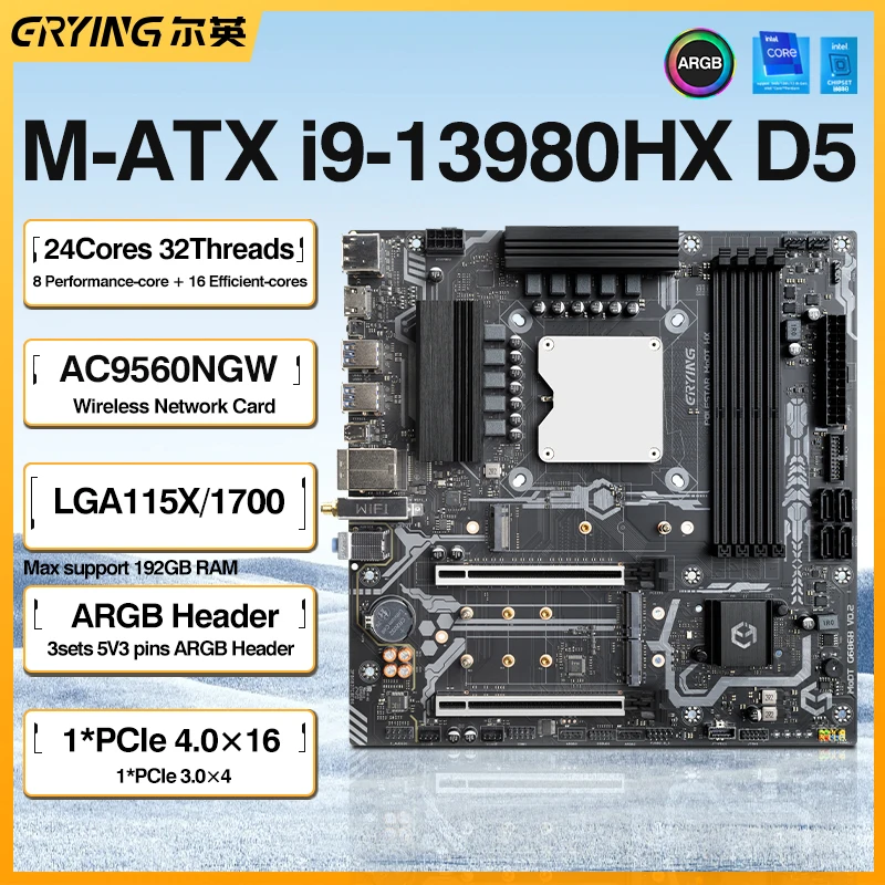 ERYING Motherboard and Processor Kit i9 13980HX Interposer 24C32T