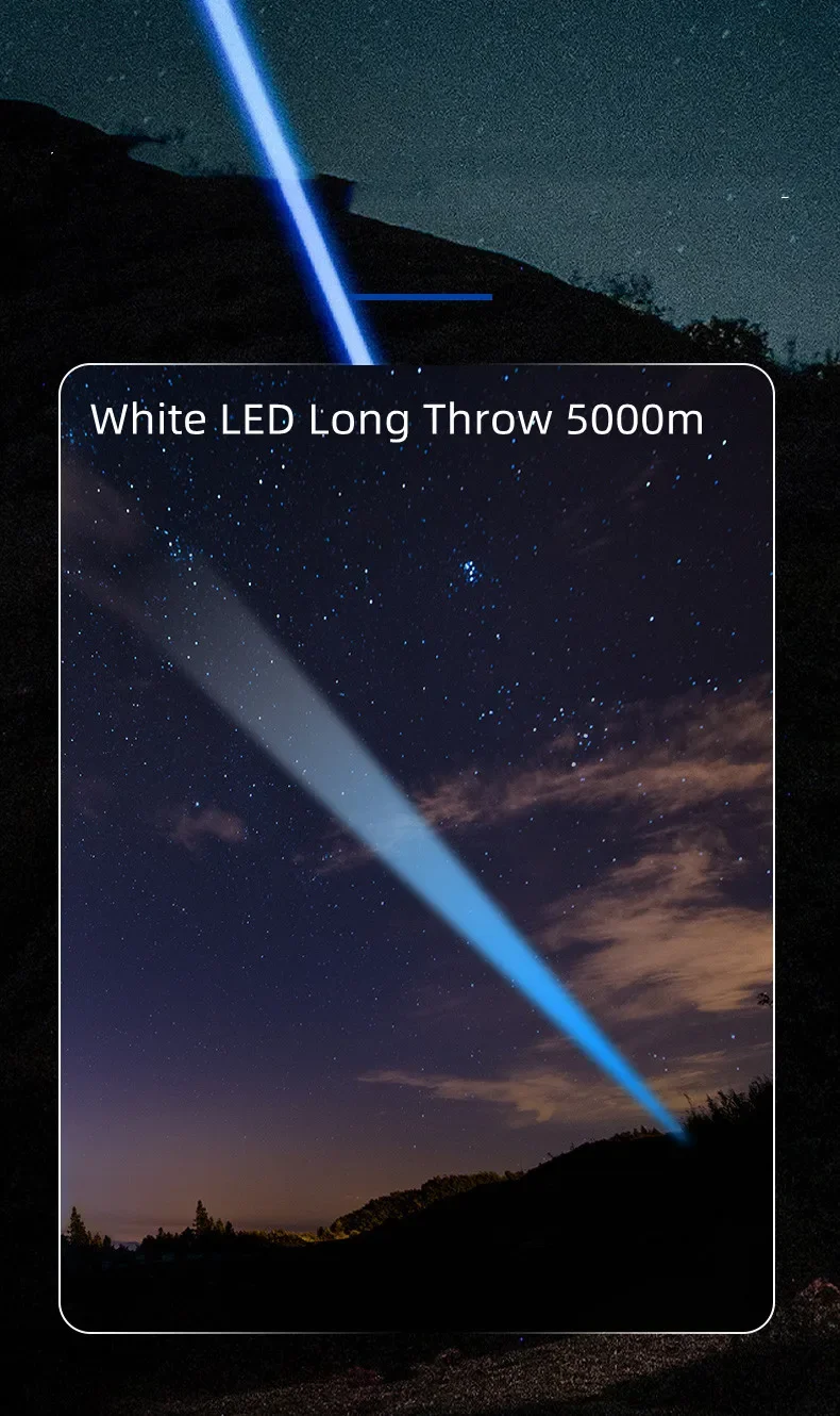 Description Picture 4 of itemSuper Long Range 5KM LED Flashlight Type-C Charging 20000LM Strong Light Tactical Torch Lamp Outdoor Portable Lantern Waterproof