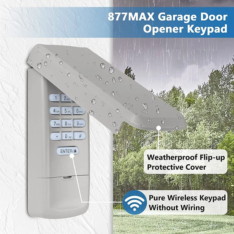 877MAX Wireless Keypad Keyless Garage Door Opener Entry System 376LM 377LM 877LM 971LM 977LM 878MAX Remote Control 5