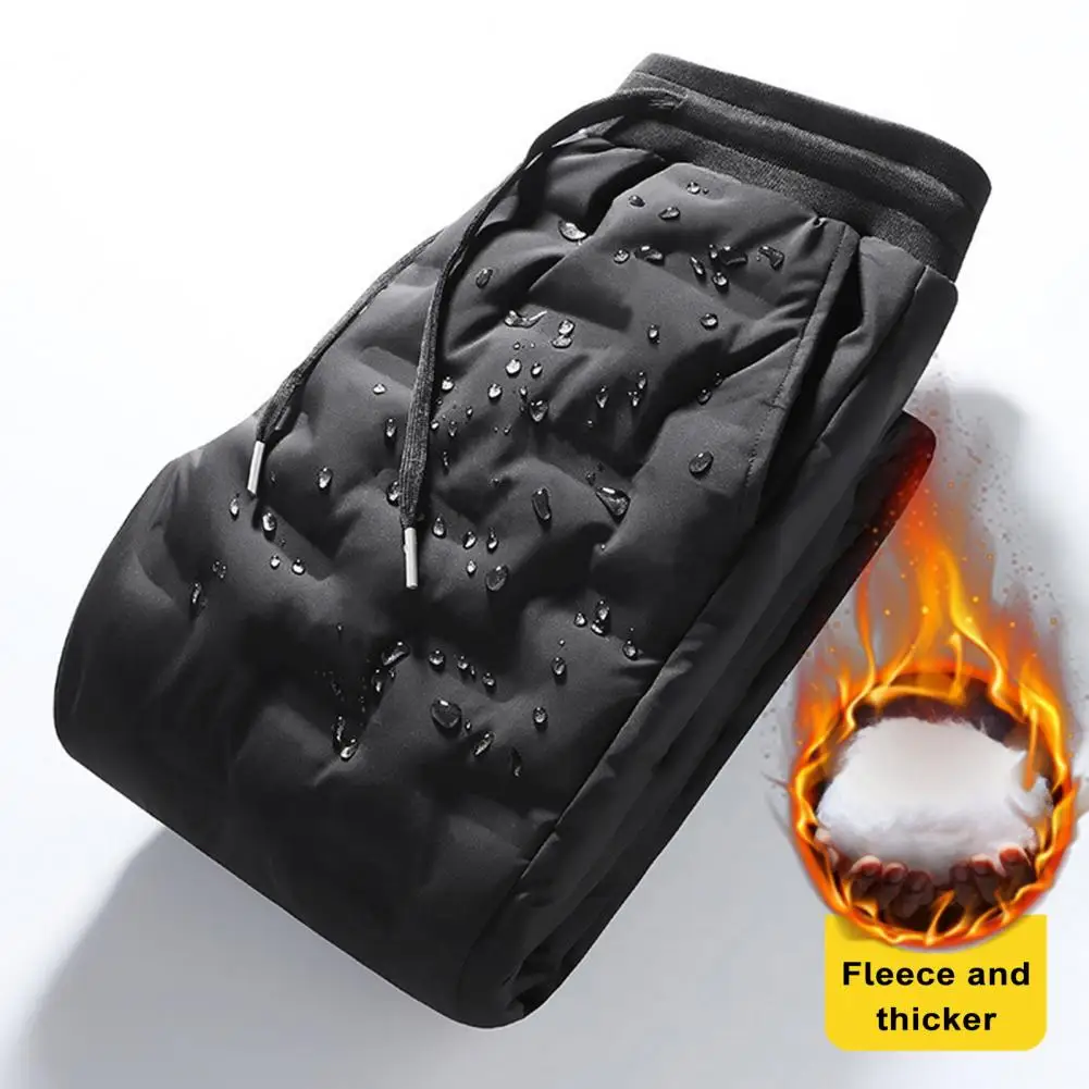 

Men Thermal Pants Men Fleece-lined Cotton Pants Thickened White Duck Down Padded Joggers Warm Winter Sweatpants with Elastic