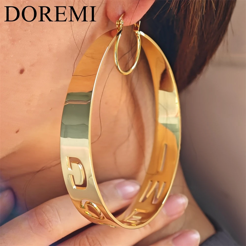 DOREMI Big Hoop Modern Earrings Gold Earring Stainless Steel Gold Plated Hollow Name Letters Custom Name Earring Hoop