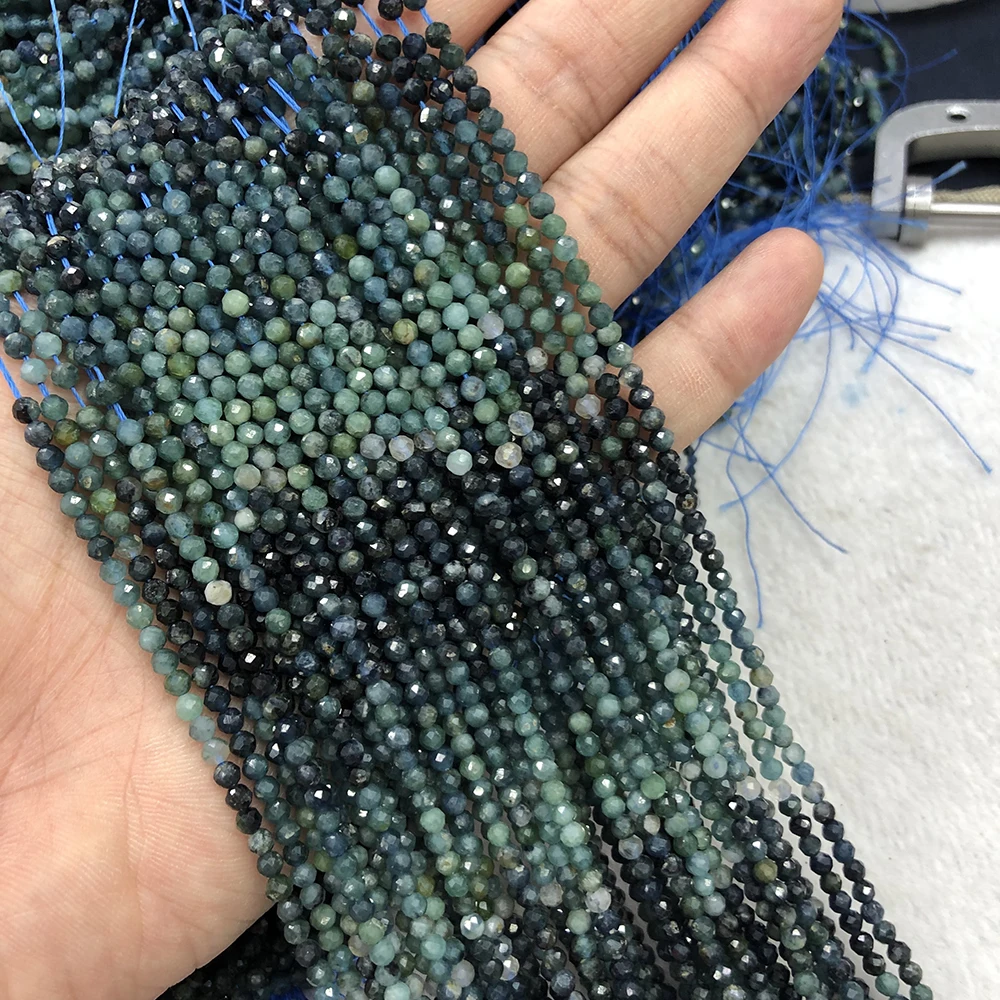 Natürlicher blauer Turmalin mit Farbverlauf, facettiert, rund/Würfelperlen, 2 mm, 3 mm, 4 mm, für Schmuckherstellung, Armband, Halskette, Perlen zum Selbermachen – Detail 4